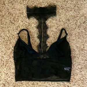 Women’s Black Lace Bralette with Adjustable Neck Strap Size S
